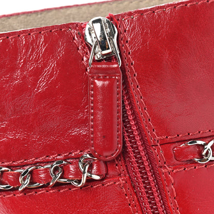 Chanel Crumpled Calfskin Cap Toe Chain Short Boots 36 Red 10 of 10