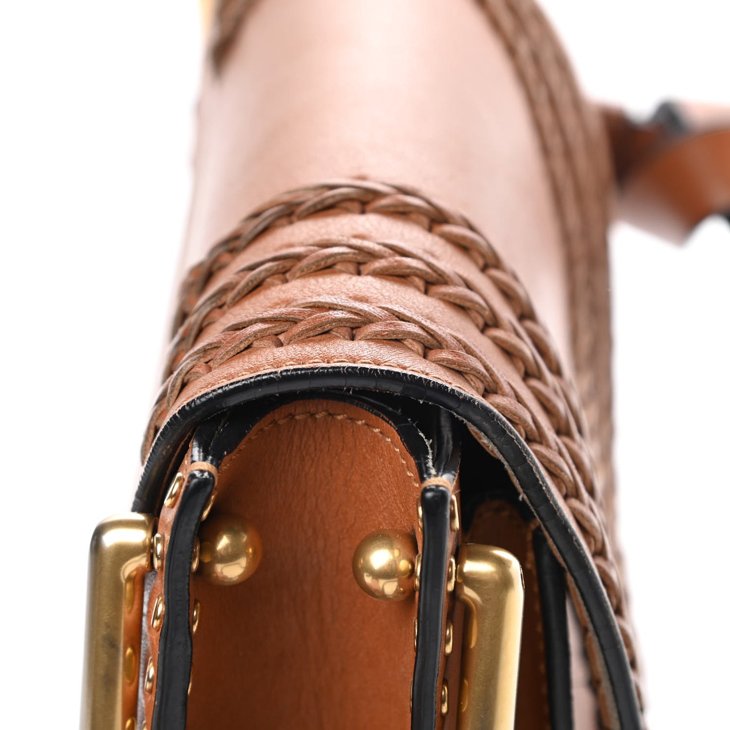 Calfskin Braided Small Hudson Shoulder Bag Caramel