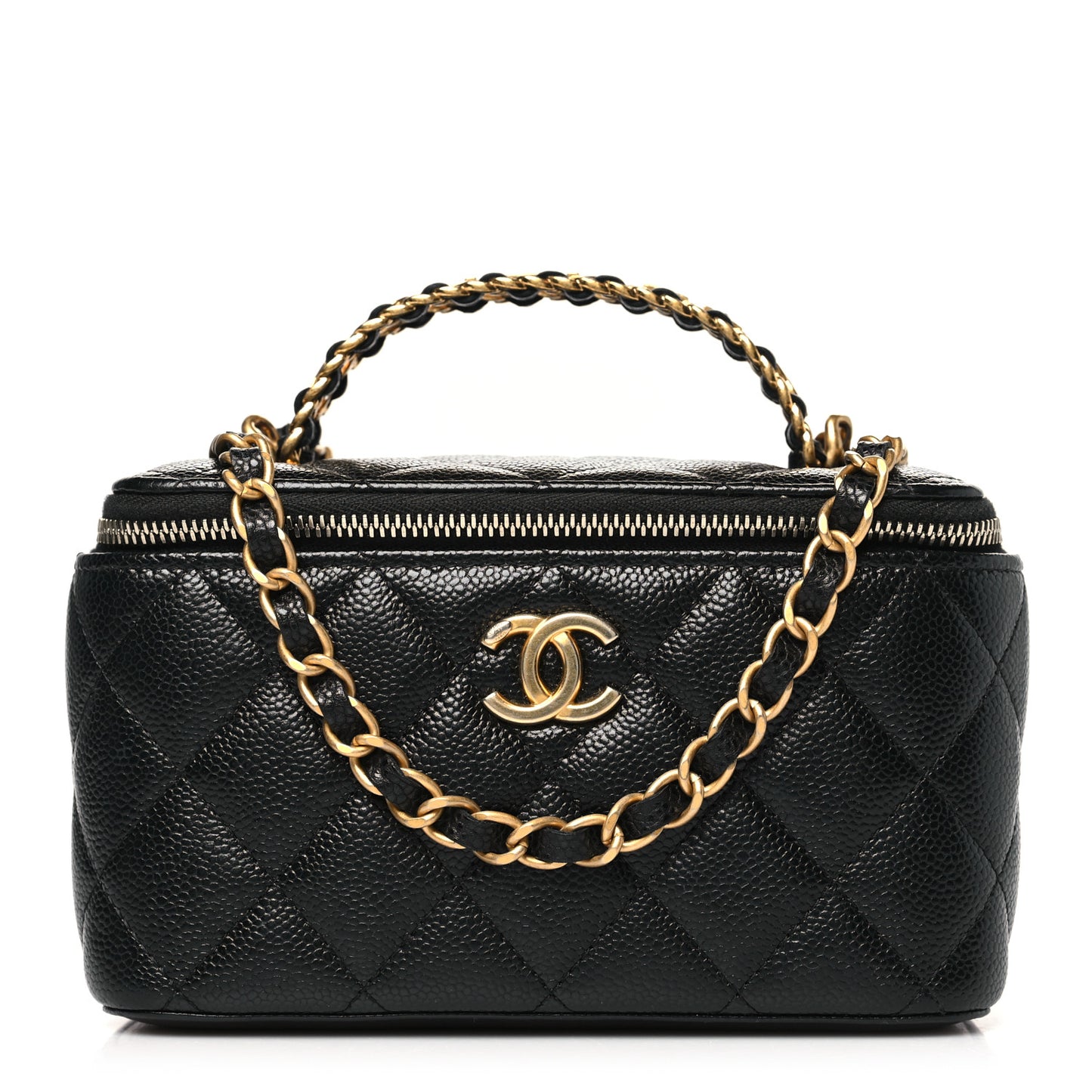 Shiny Caviar Quilted Pick Me Up Vanity Case Black