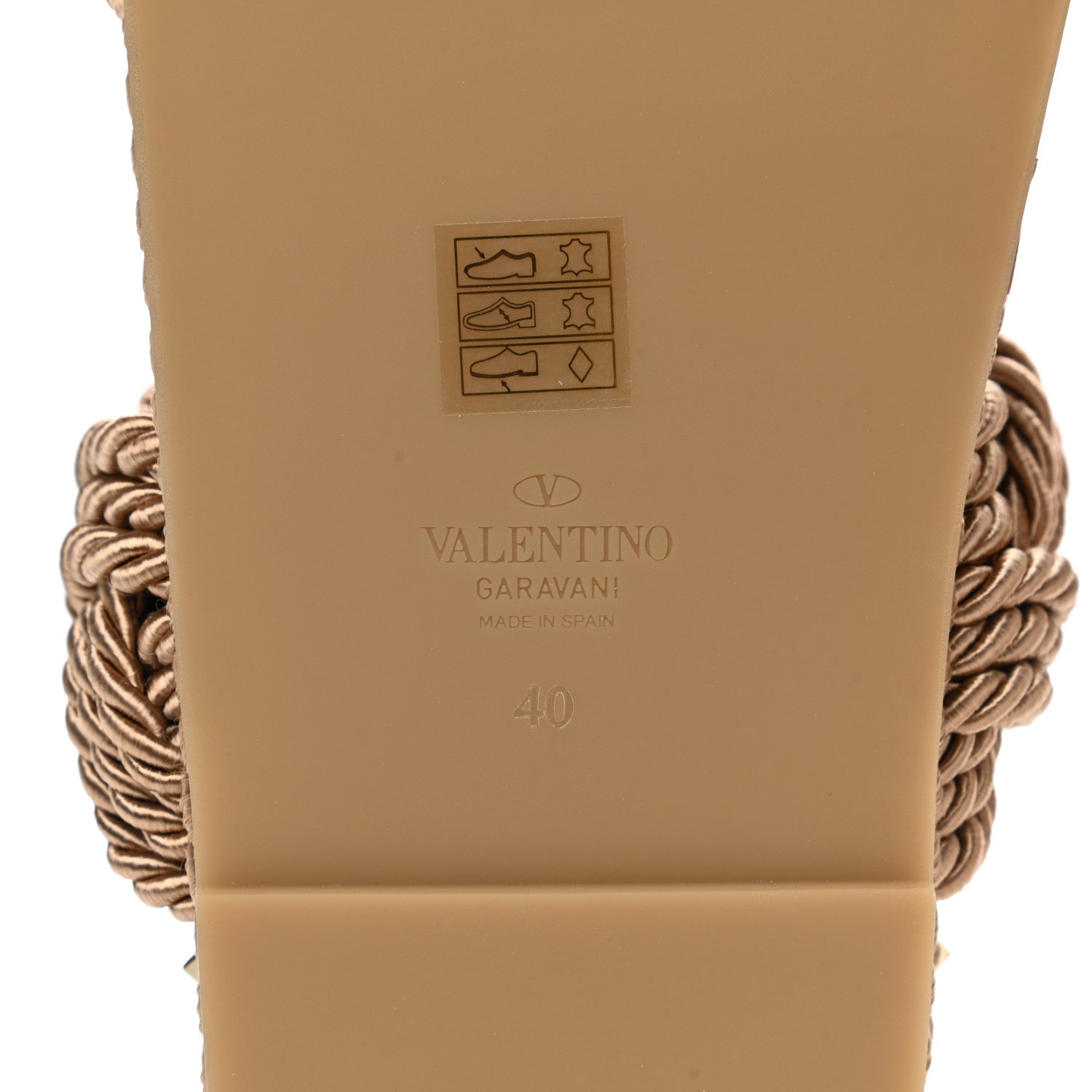 Valentino Garavani Calfskin Silk Woven Rockstud Torchon 5mm Sandals 40 Poudre 6 of 9