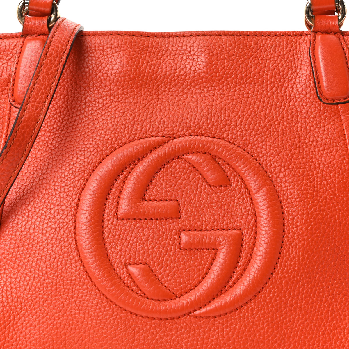 Pebbled Calfskin Small Soho Top Handle Bag Sun Orange