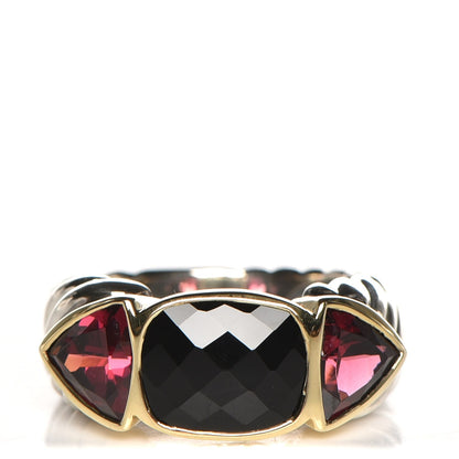 David Yurman Sterling Silver 18K Yellow Gold Black Onyx Garnet Ring 6.25 1 of 5