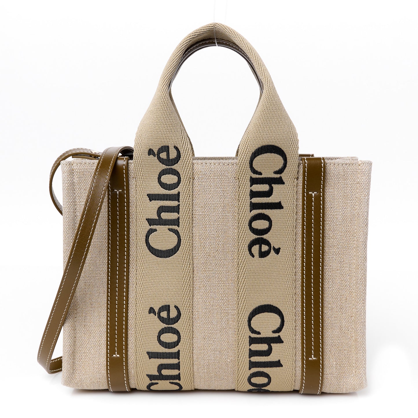 Cotton Calfskin Small Woody Ribbon Tote With Strap White Brown
