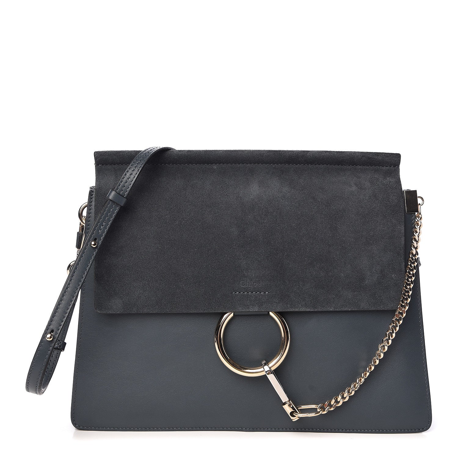 Chloe Suede Calfskin Medium Faye Shoulder Bag Silver Blue 1 of 9