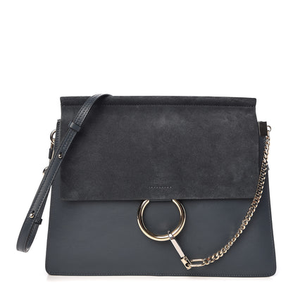 Chloe Suede Calfskin Medium Faye Shoulder Bag Silver Blue 1 of 9