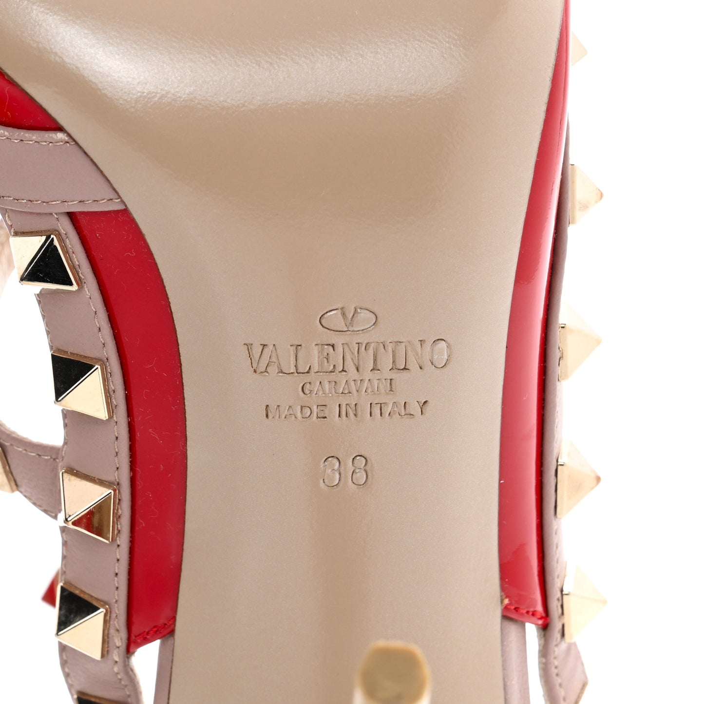 Patent Nappa Rockstud Ankle Strap 100mm Pumps 38 Rosso Valentino Poudre