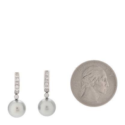 Mikimoto 18K White Gold Diamond South Sea Grey Cultured Pearl 9.5-10mm Hoop Drop Earrings 2 of 4
