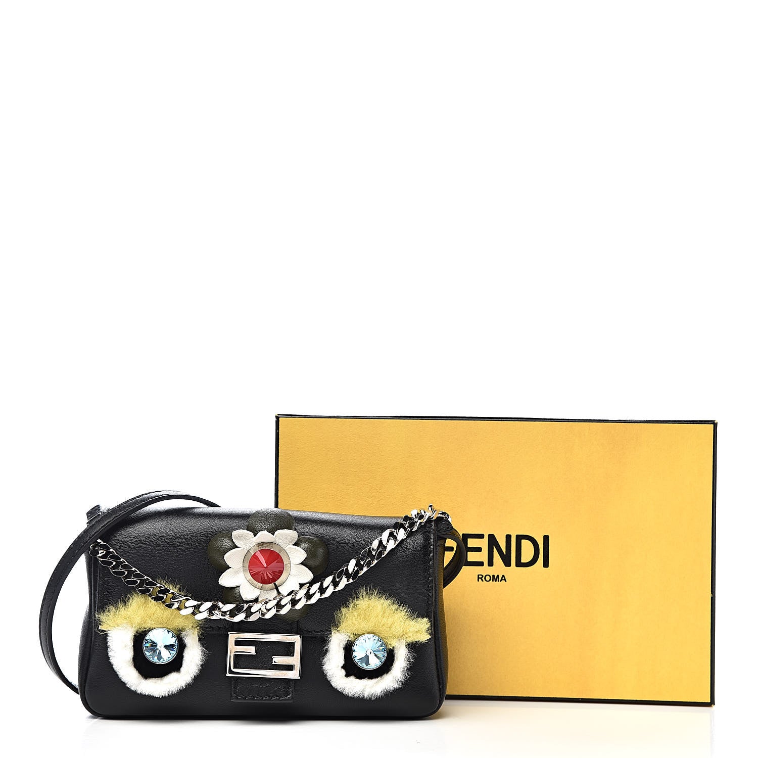 Fendi Shiny Nappa Rabbit Fur Crystal Flowerland Micro Buggie Baguette Black Mojito Multicolor 9 of 9