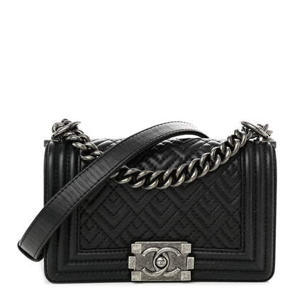 Chanel Lambskin Geometric Chevron Quilted Small Boy Flap Black 1 of 10