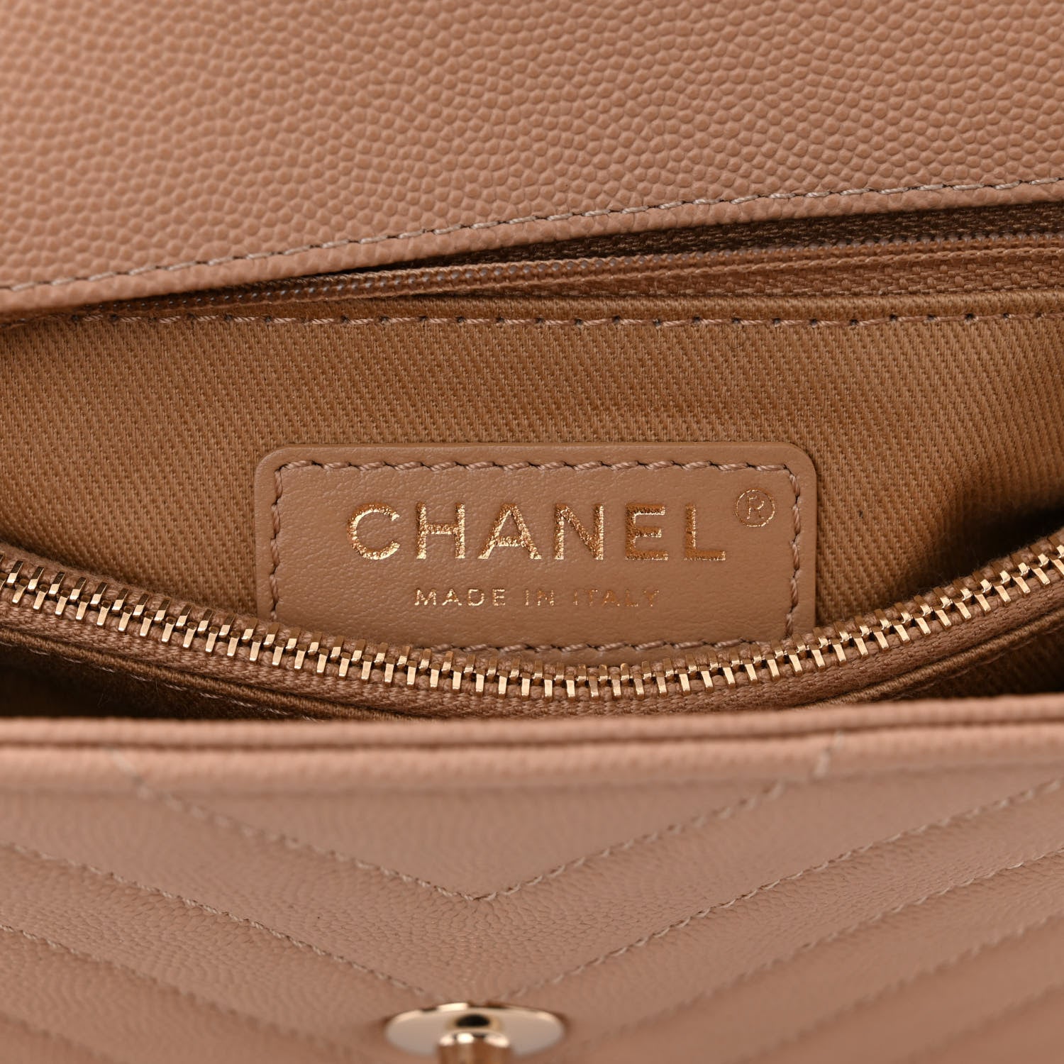 Chanel Caviar Chevron Quilted Small Coco Handle Flap Beige 6 of 11