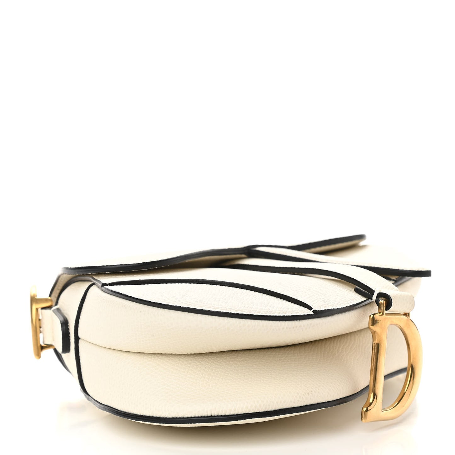 Grained Calfskin Mini Saddle Bag White