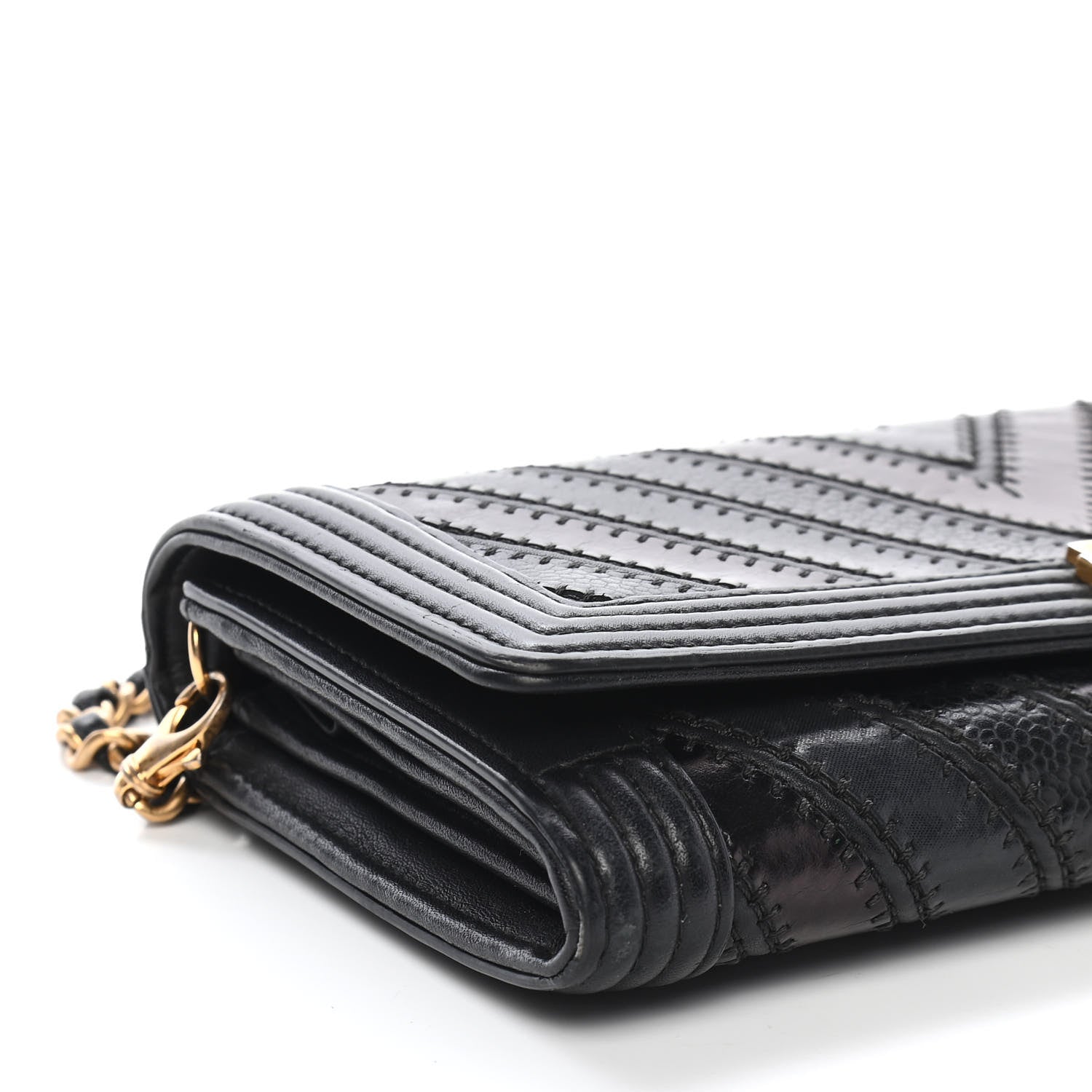 Chanel Calfskin Caviar Quilted Chevron Mixed Boy Wallet On Removable Chain Black 8 of 9