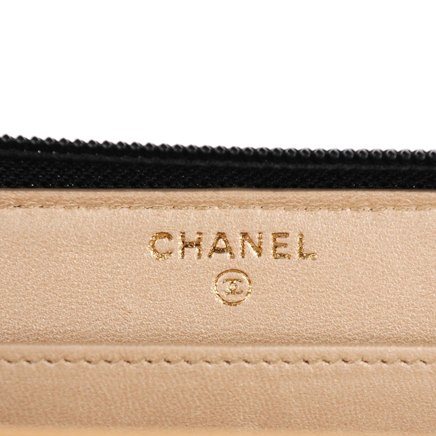 Lambskin Camellia Embossed Large Zip Around Gusset Wallet Black