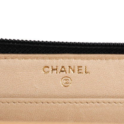 Chanel Lambskin Camellia Embossed Large Zip Around Gusset Wallet Black 6 of 8