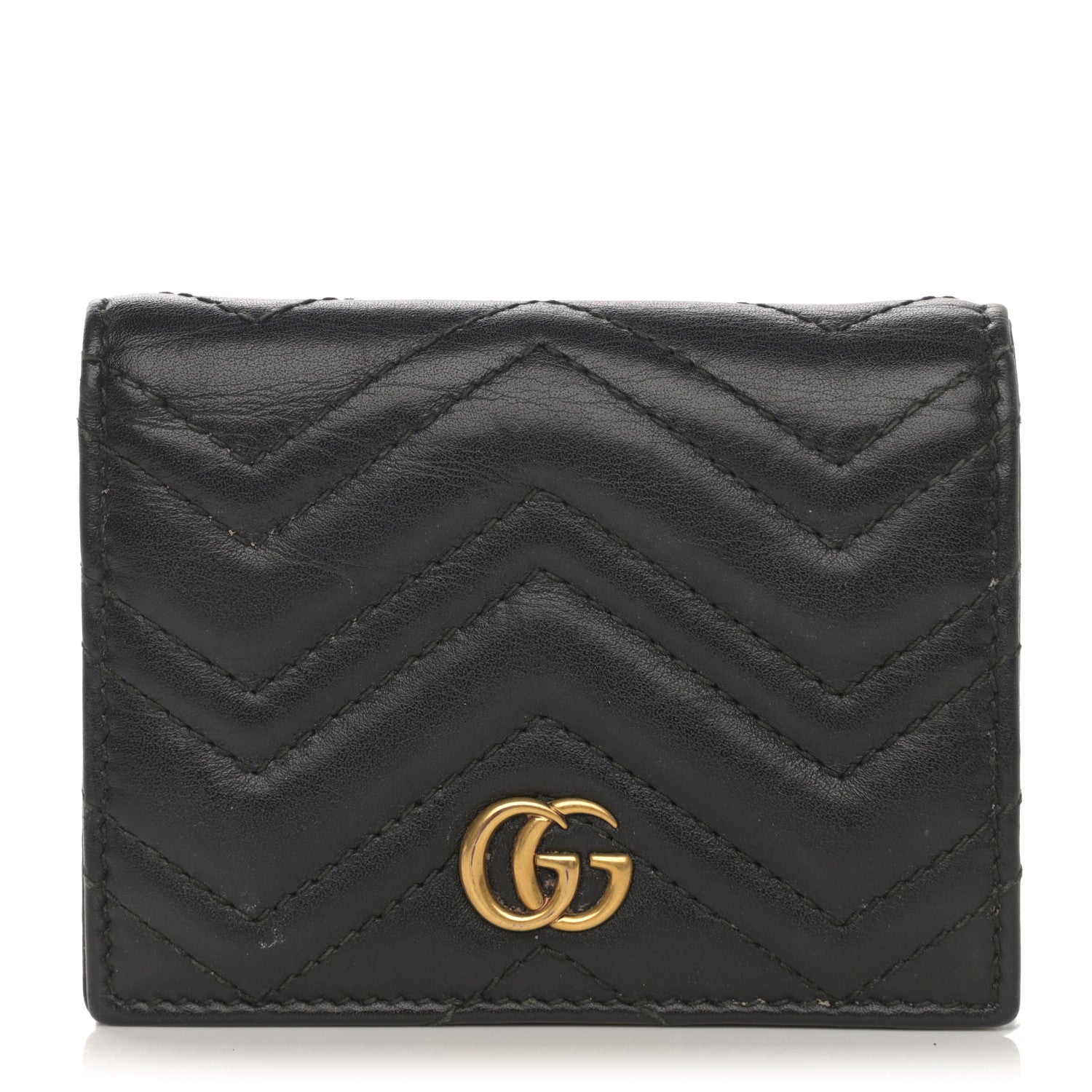 Gucci Calfskin Matelasse GG Marmont Card Case Wallet Black 1 of 10