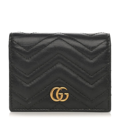 Gucci Calfskin Matelasse GG Marmont Card Case Wallet Black 1 of 10