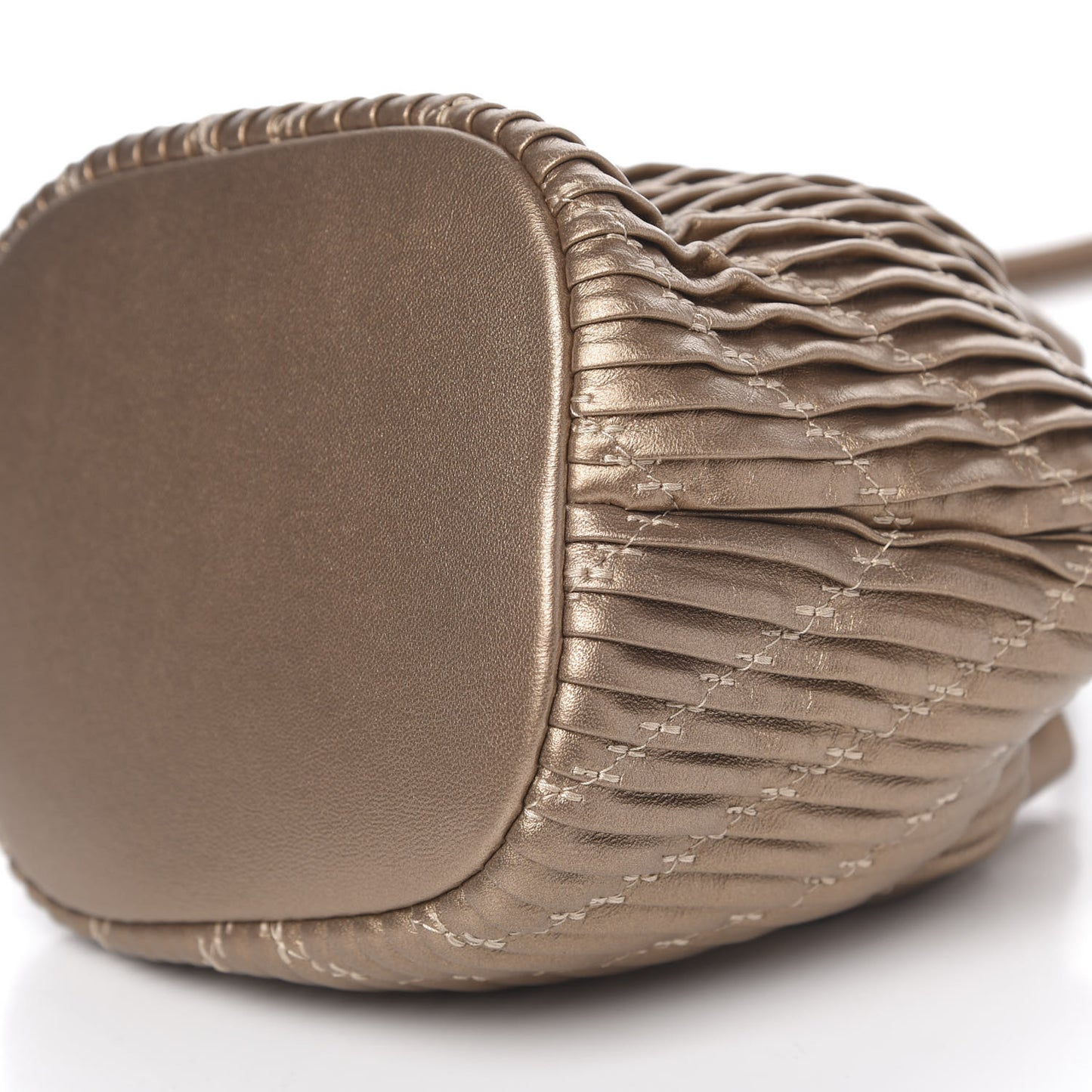 Metallic Lambskin Coco Pleats Small Drawstring Bag Gold