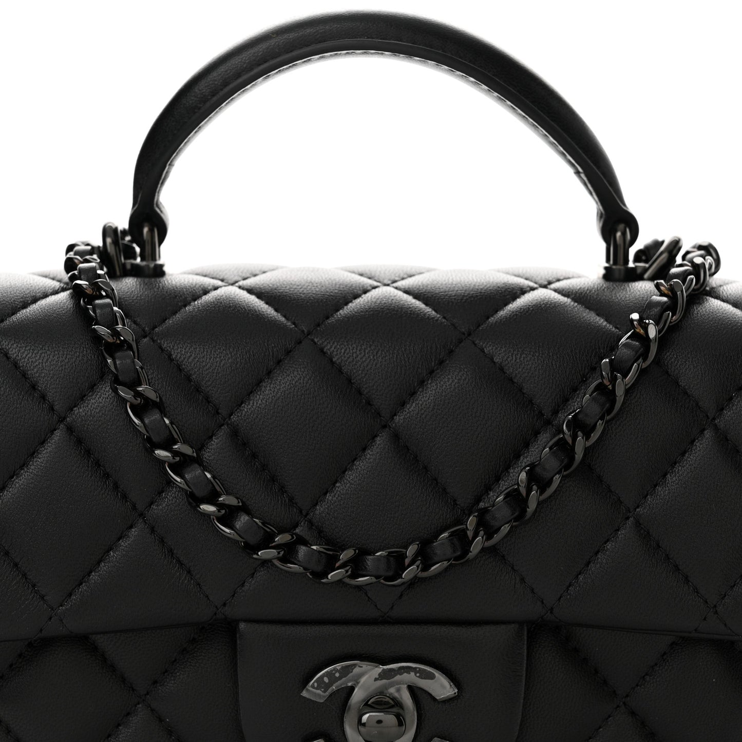 Lambskin Quilted Mini Top Handle Rectangular Flap So Black