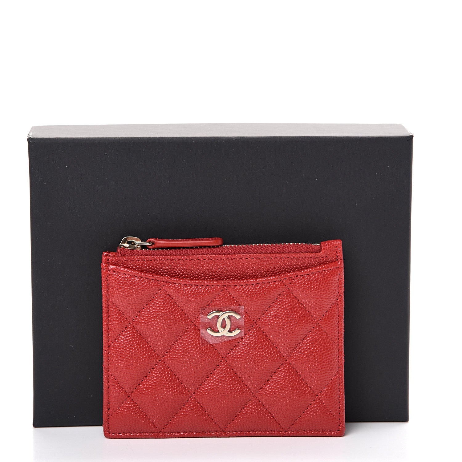Chanel Caviar Quilted CC Zip Card Holder Red 7 of 7