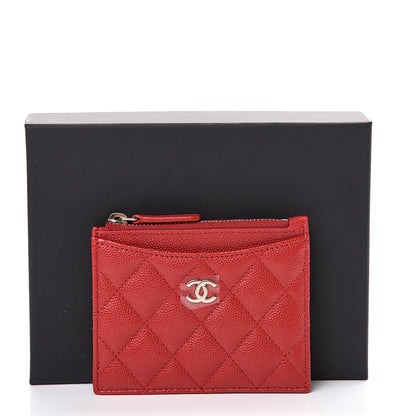 Chanel Caviar Quilted CC Zip Card Holder Red 7 of 7