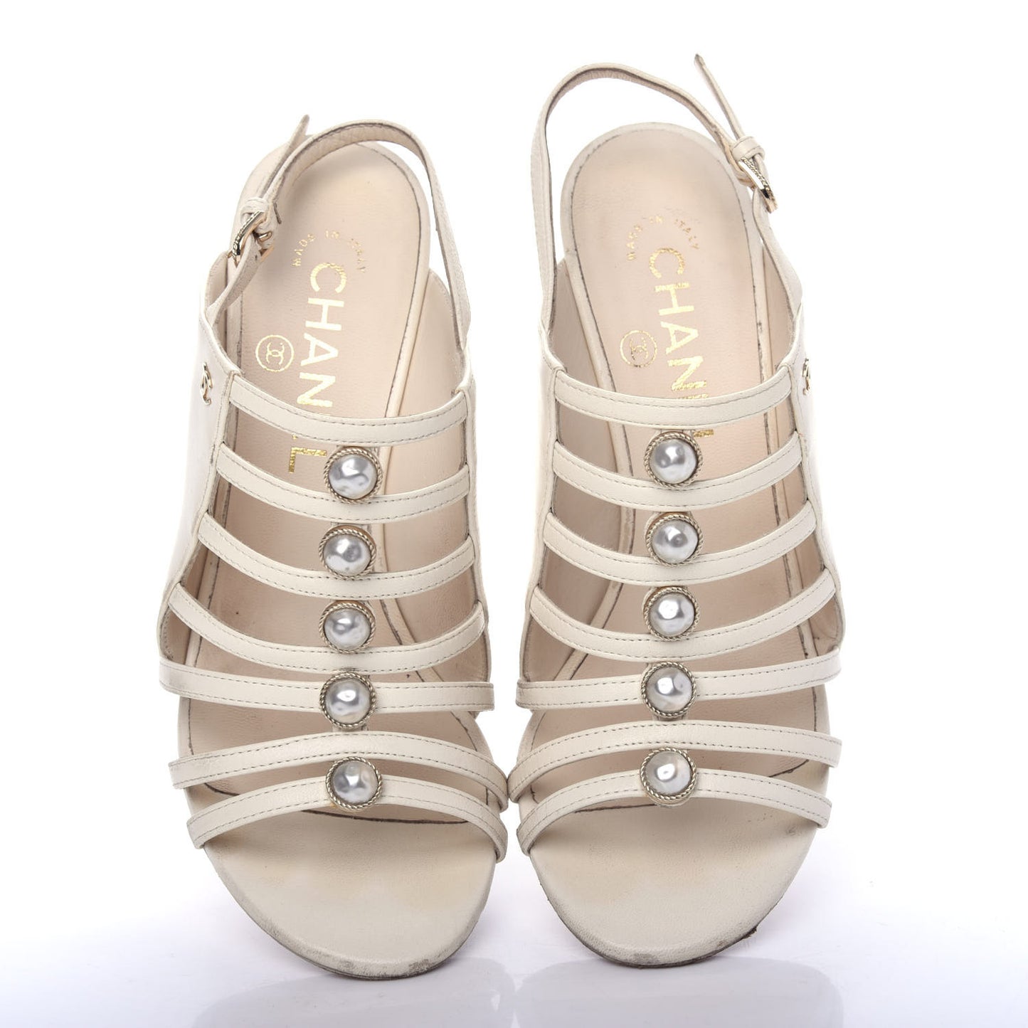 Lambskin Pearl Open Toe Caged Sandals 36 Ivory