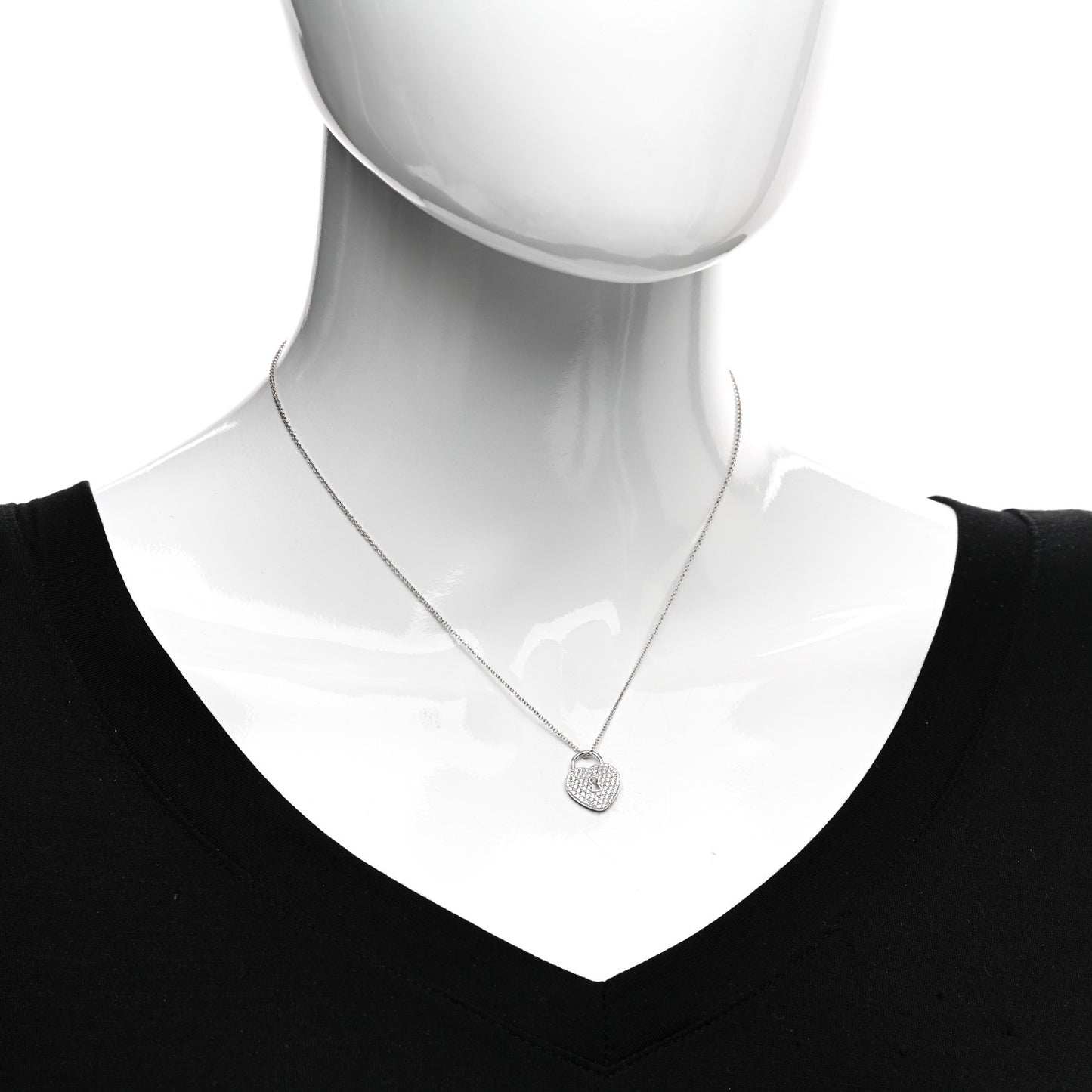 Platinum Diamond Small Heart Lock Pendant Necklace
