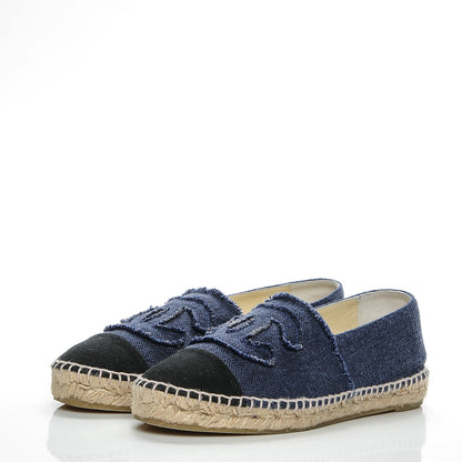 Balenciaga CHANEL Linen CC Espadrilles 38 Navy Black 3 of 7