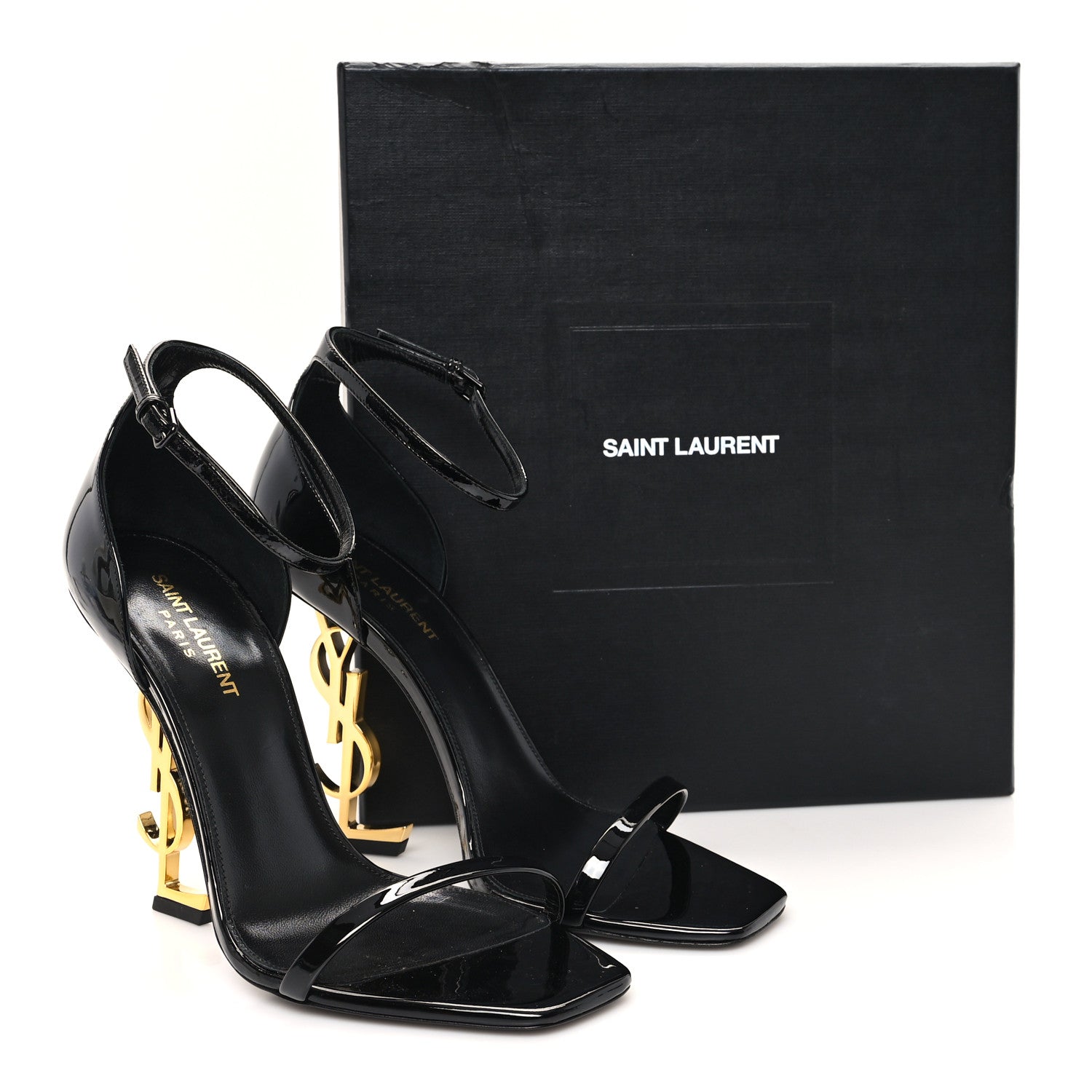 Saint Laurent Patent Calfskin Opyum 110 Sandals 40 Black Gold 11 of 11