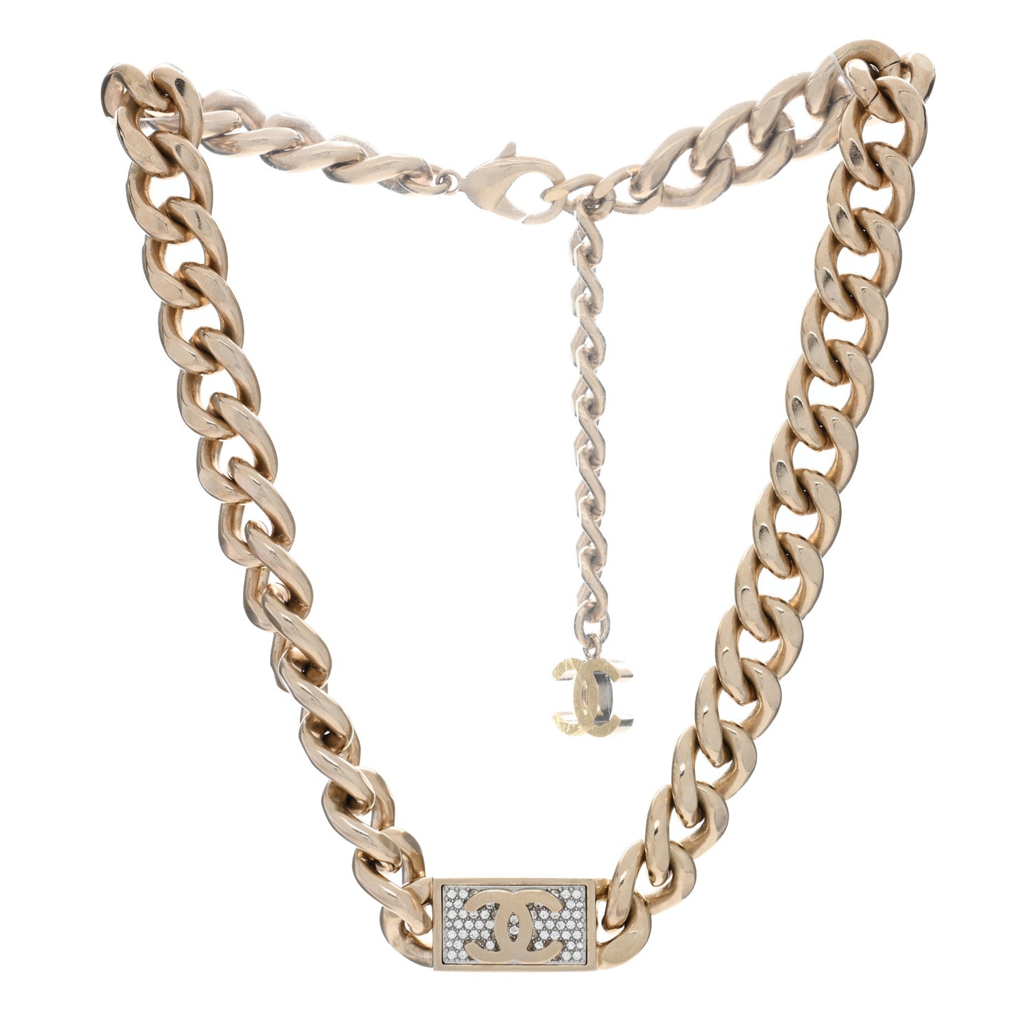 Crystal CC Chain Link Choker Necklace Gold
