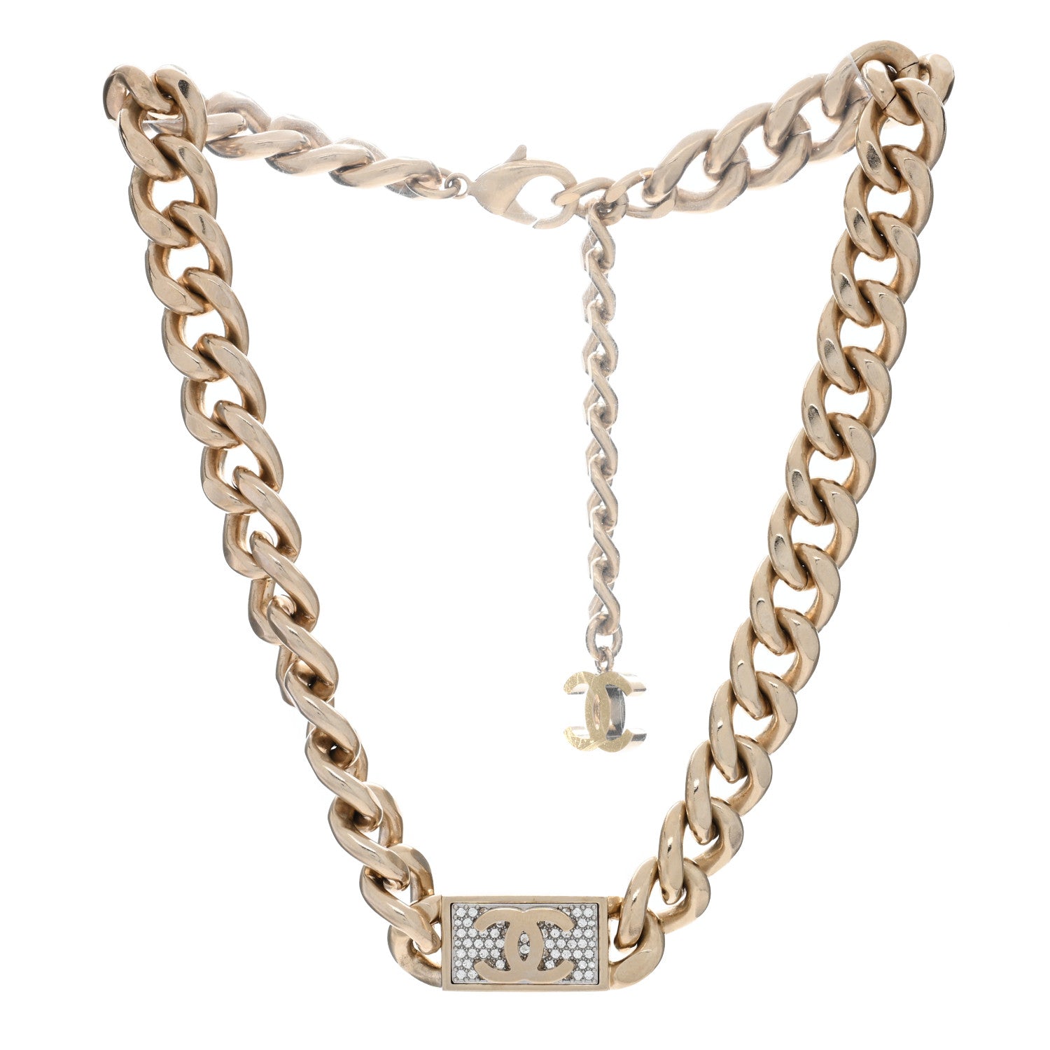 Chanel Crystal CC Chain Link Choker Necklace Gold 3 of 4