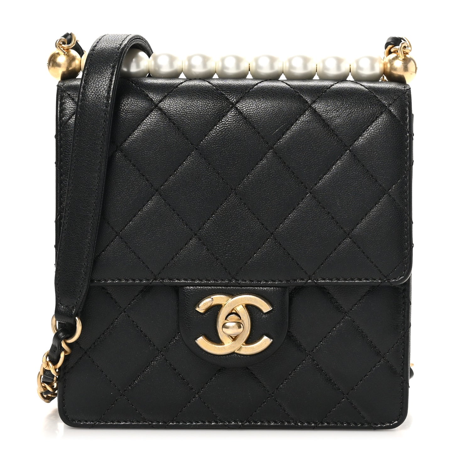Goatskin Quilted Chic Pearls Flap Black