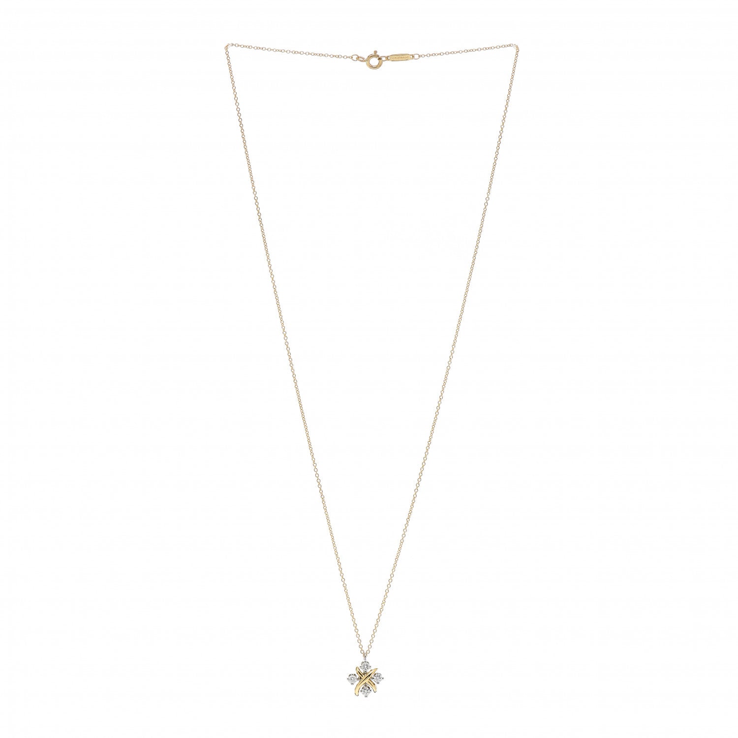 Tiffany Platinum 18K Yellow Gold Diamond Schlumberger Lynn Pendant Necklace 3 of 5
