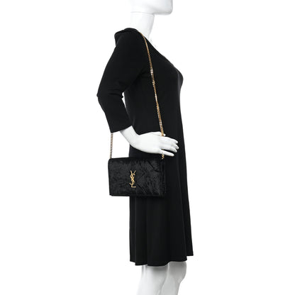 Saint Laurent Textured Velour Monogram Chain Wallet Black 2 of 13