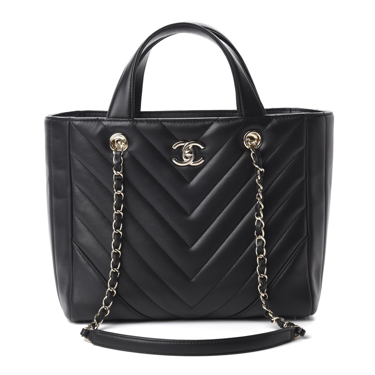 Chanel Calfskin Chevron Quilted Statement Shopping Tote Black 1 of 11