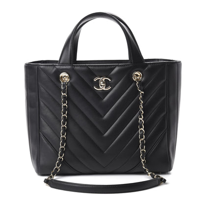 Chanel Calfskin Chevron Quilted Statement Shopping Tote Black 1 of 11