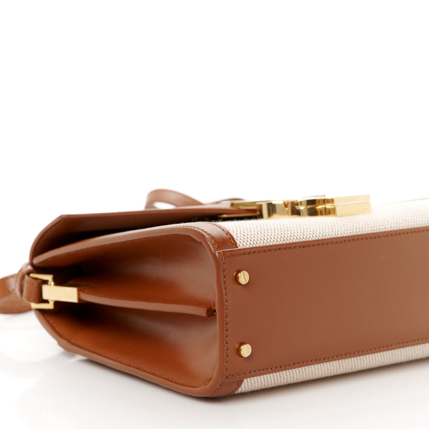 Canvas Calfskin Mini Classic Monogram Cassandra Top Handle Tan Natural