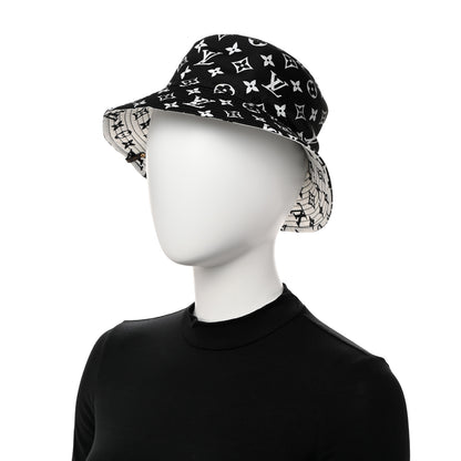 Louis Vuitton Nylon Monogram Reversible Bob Bucket Hat S Black White 7 of 14