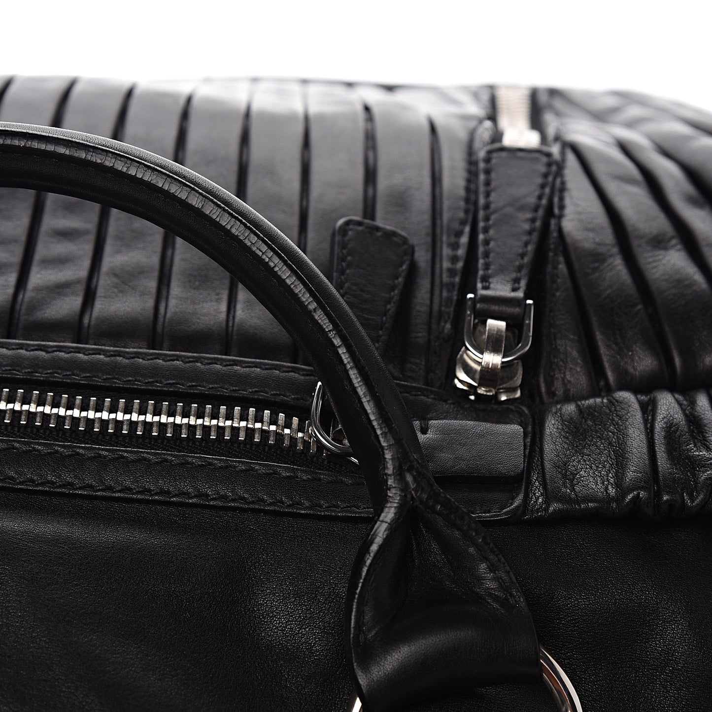 Nappa Plisse Zip Satchel Black