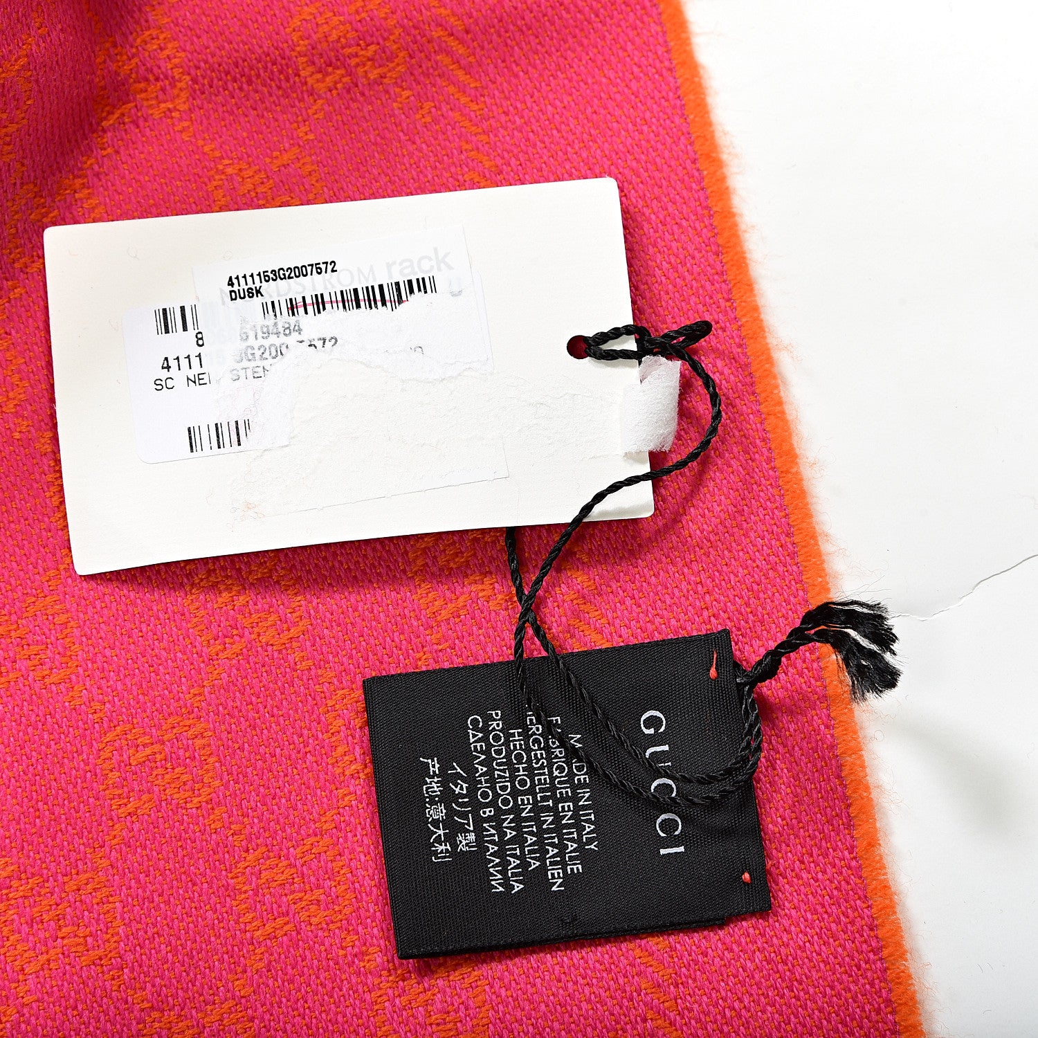 Gucci Wool GG Monogram Reversible New Sten Fringe Scarf Orange Pink 3 of 3