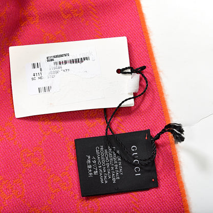Gucci Wool GG Monogram Reversible New Sten Fringe Scarf Orange Pink 3 of 3