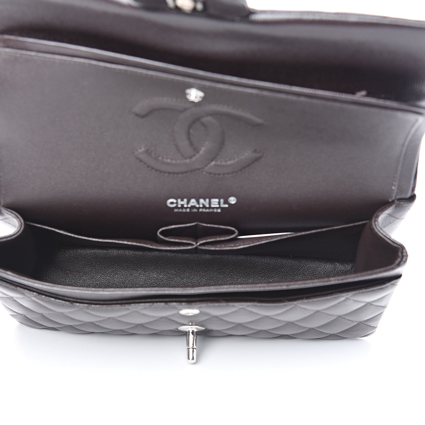 Caviar Quilted Medium Double Flap Brown