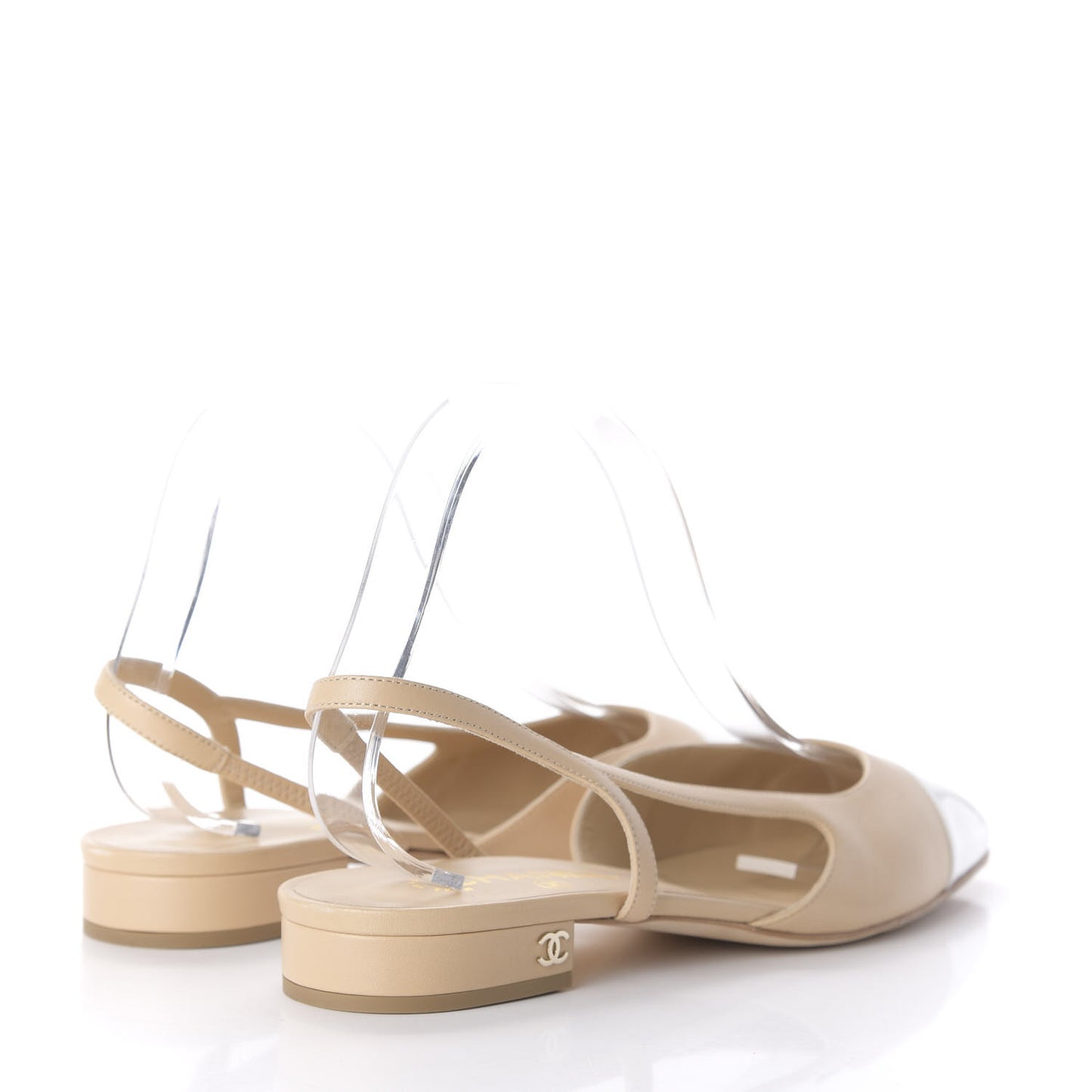 Lambskin Patent Cap Toe CC Slingback Sandals 40 Beige White