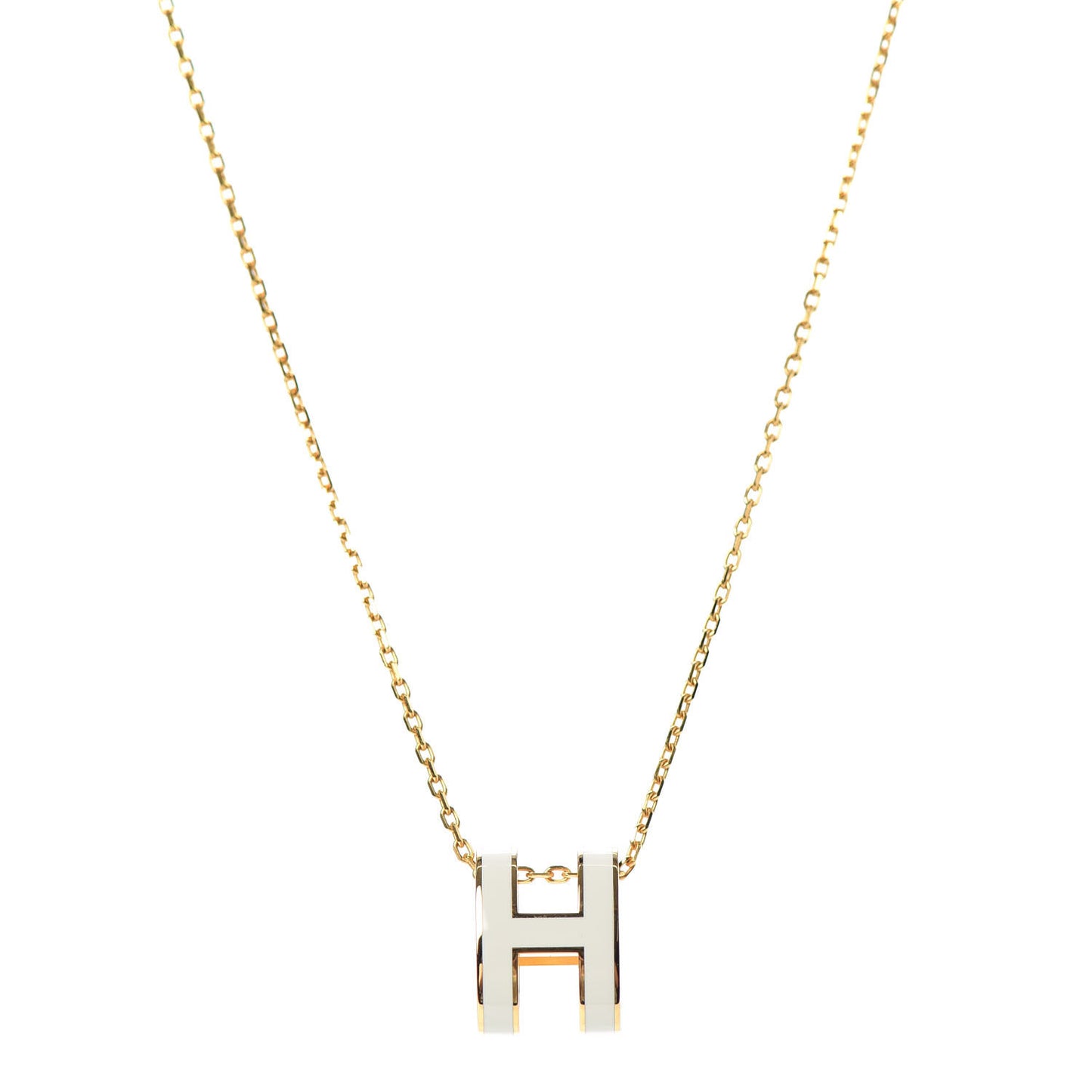 Lacquered Gold Mini Pop H Pendant Necklace White