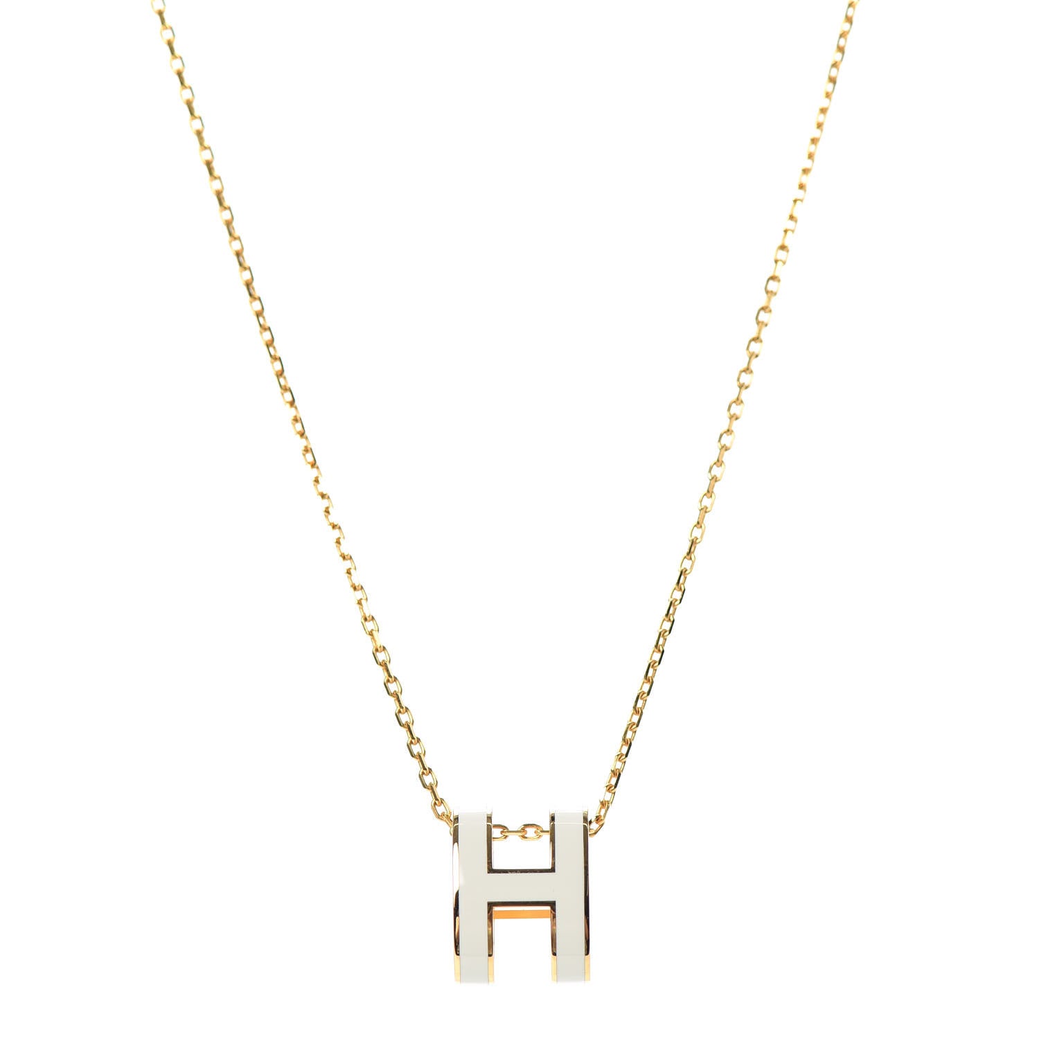 Hermes Lacquered Gold Mini Pop H Pendant Necklace White 1 of 6