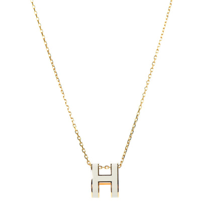 Hermes Lacquered Gold Mini Pop H Pendant Necklace White 1 of 6