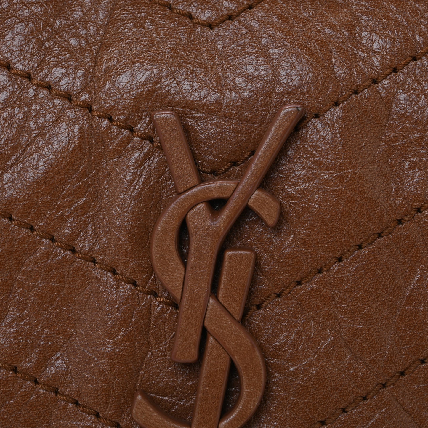 Crinkled Calfskin Matelasse Monogram Medium Niki Chain Satchel Light Caramel