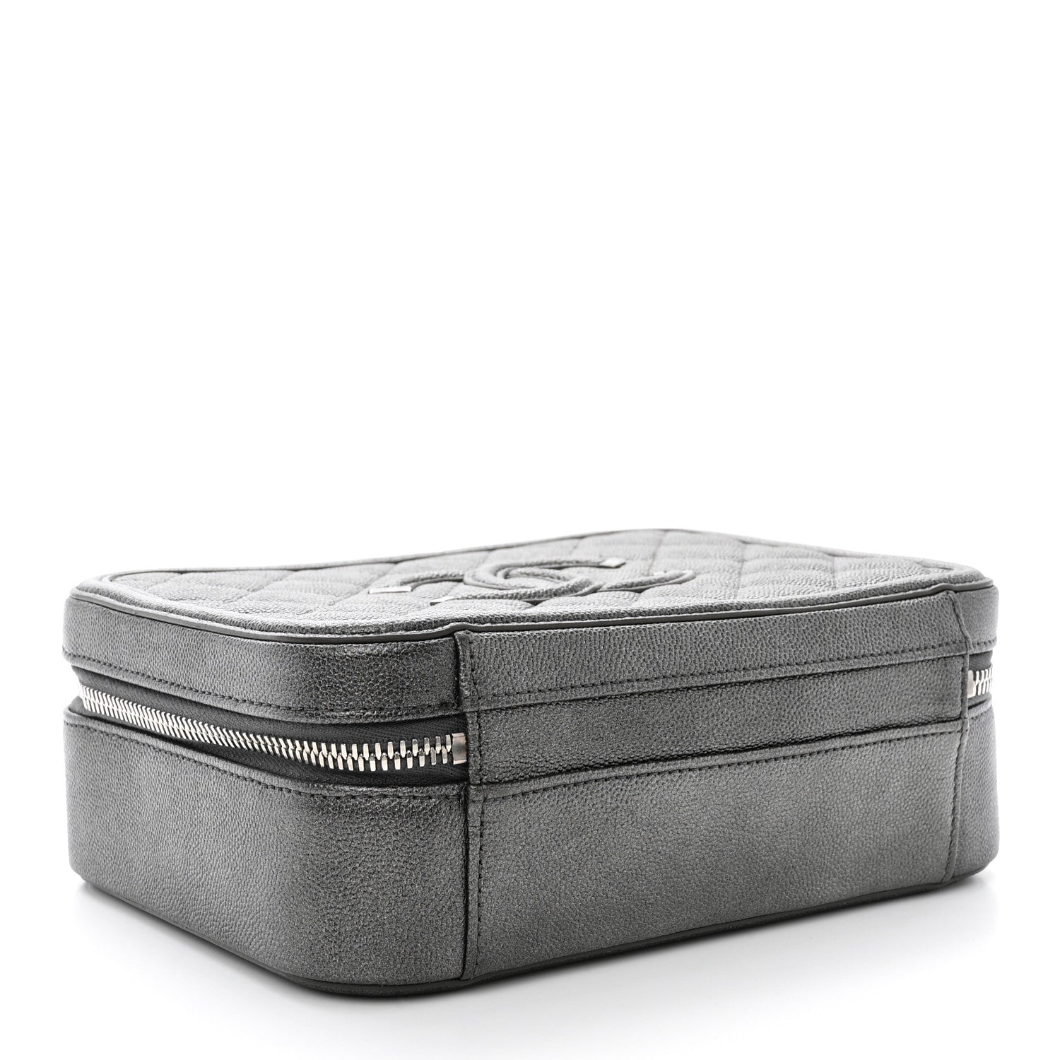 Chanel Metallic Caviar Quilted Medium CC Filigree Vanity Case Dark Silver 4 of 11