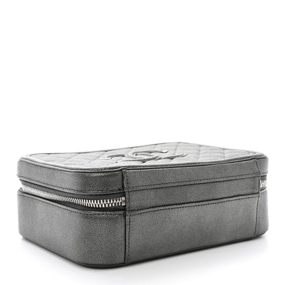Chanel Metallic Caviar Quilted Medium CC Filigree Vanity Case Dark Silver 4 of 11
