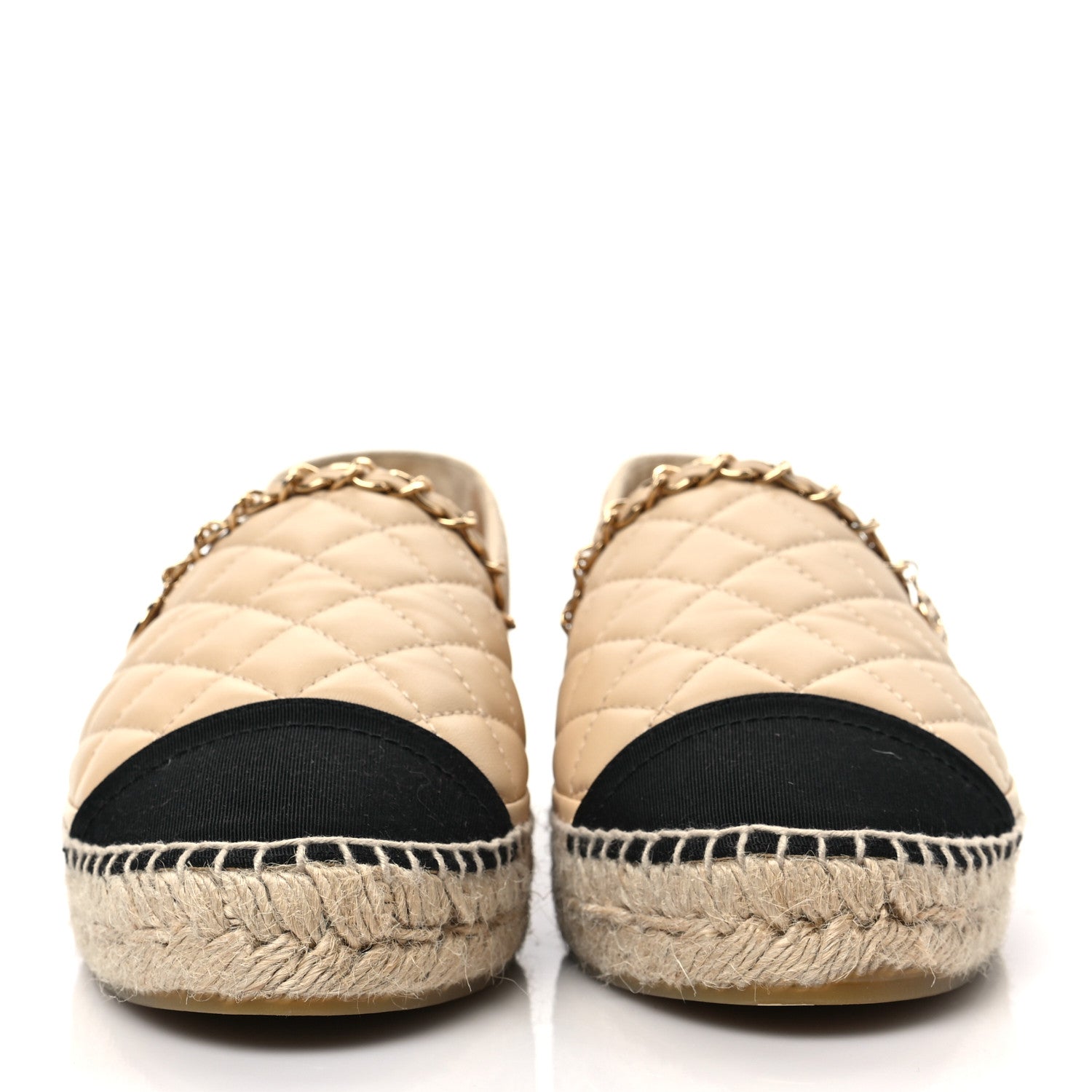 Chanel Lambskin Grosgrain Quilted CC Chain Espadrilles 40 Beige Black 2 of 8