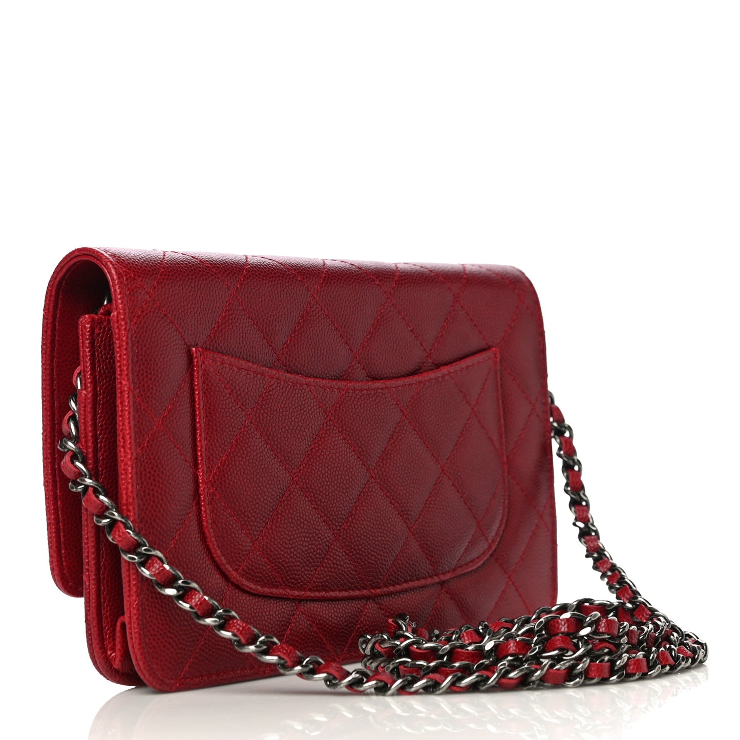 Caviar Quilted Wallet On Chain WOC Dark Red